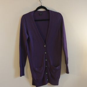 Ann Taylor Purple 100% Merino Wool Cardigan